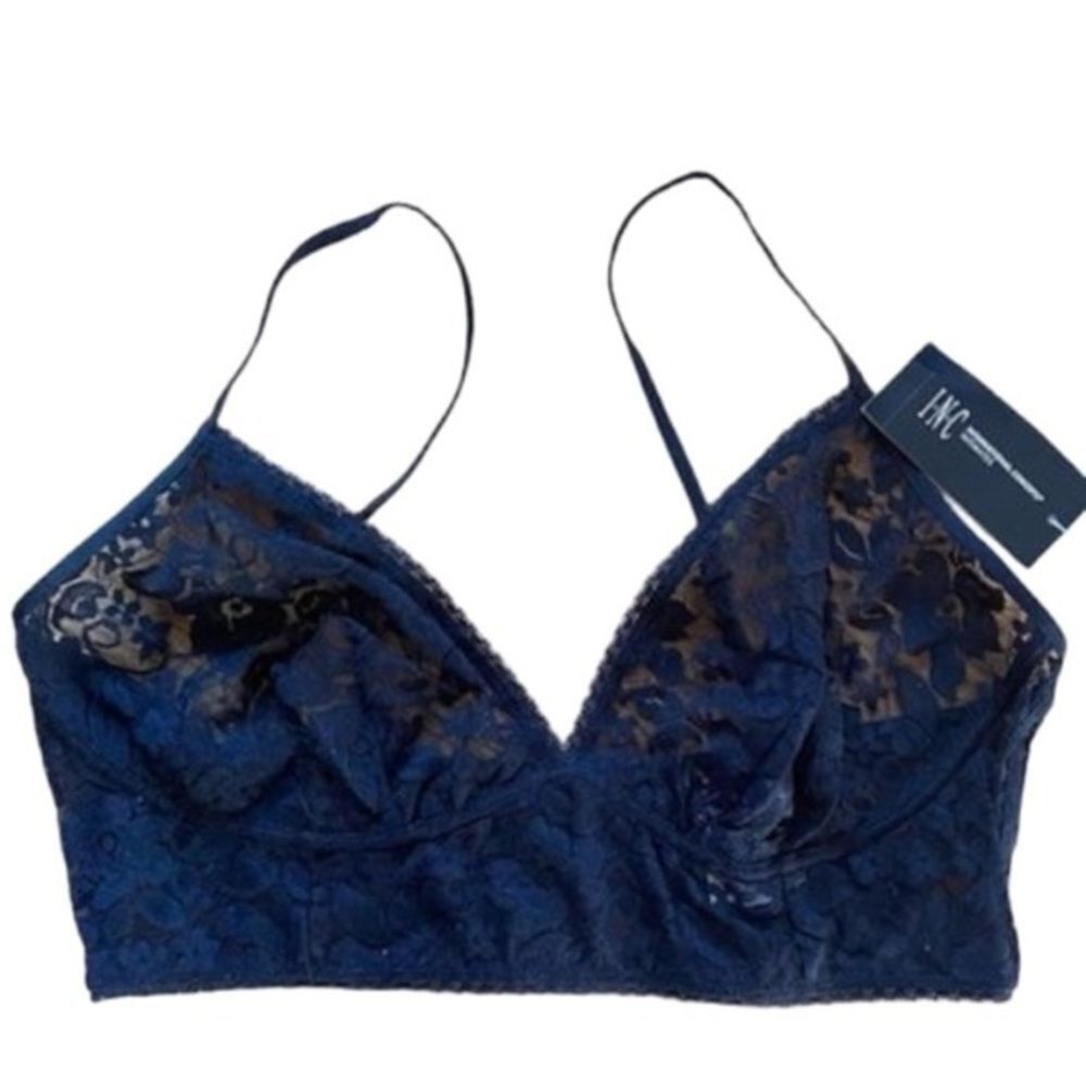 INC International Concepts Black Lace Unlined Bra Large NWT